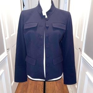LOFT navy blue button up front faux pockets career blazer jacket size 4